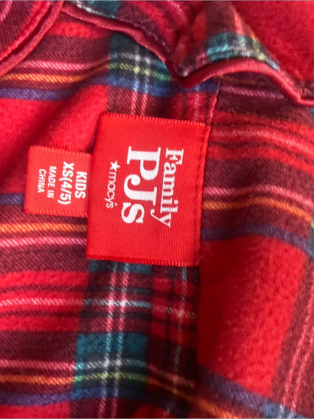 Macy’s Holiday Family PJ red tartan plaid size XS 4-5